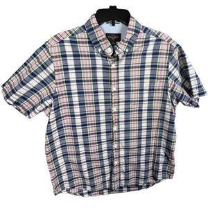 Black Brown 1826 Mens Plaid Short Sleeve Button Down Shirt Sz L/G 100% Cotton